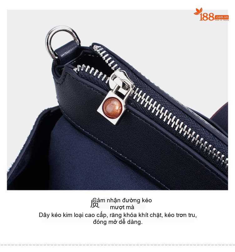 Túi Tote Nữ Da Bò Mờ Đeo Vai Đựng Vừa A4 Công Sở Màu Xanh Navy, Nâu, Xanh Rêu chi tiết 16