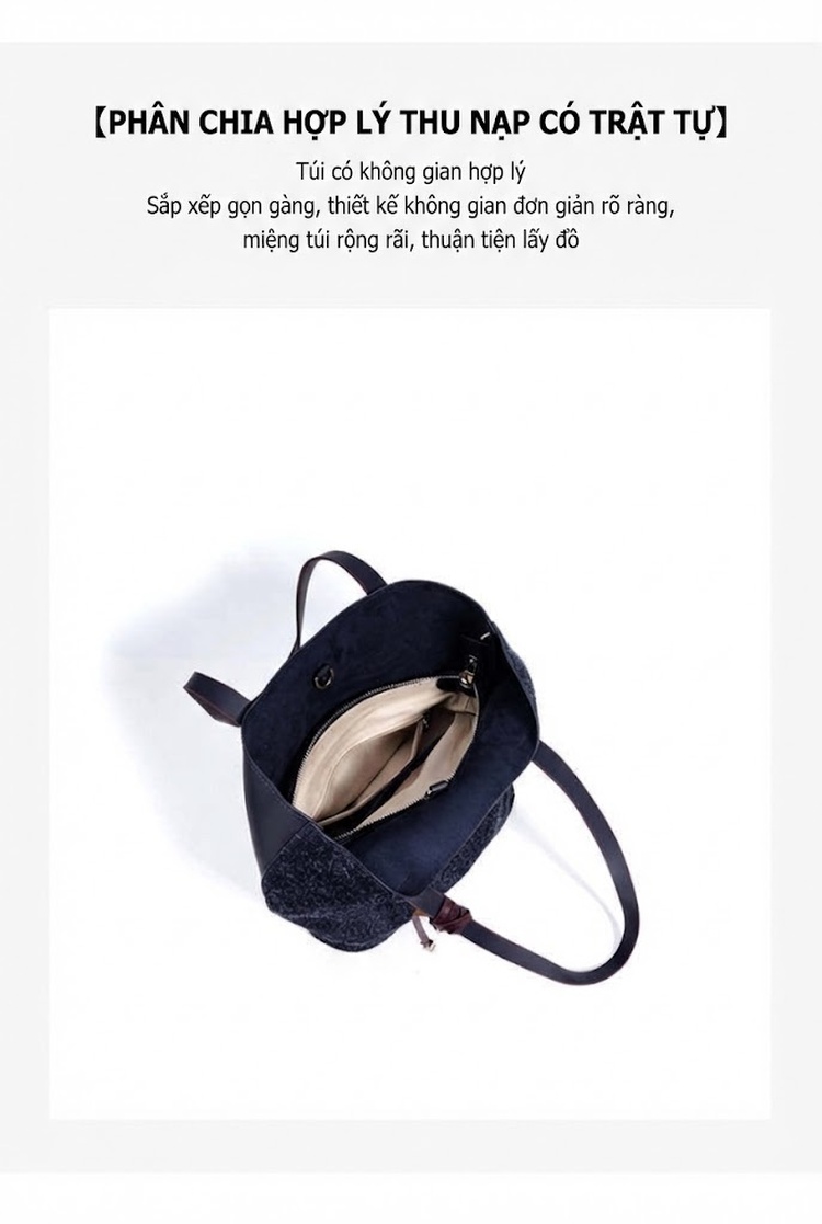 Túi Tote Nữ Da Bò Mờ Đeo Vai Đựng Vừa A4 Công Sở Màu Xanh Navy, Nâu, Xanh Rêu chi tiết 10