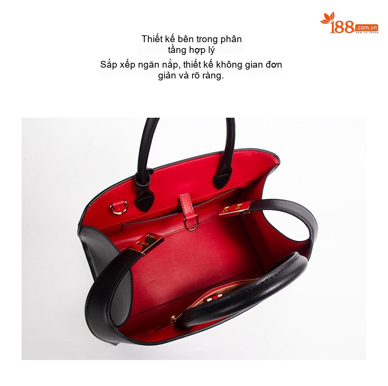 Túi Tote Nữ Da Bò Sức Chứa Lớn Cao Cấp, Túi Xách Tay Công Sở Đeo Vai Màu Đỏ, Đen chi tiết 5