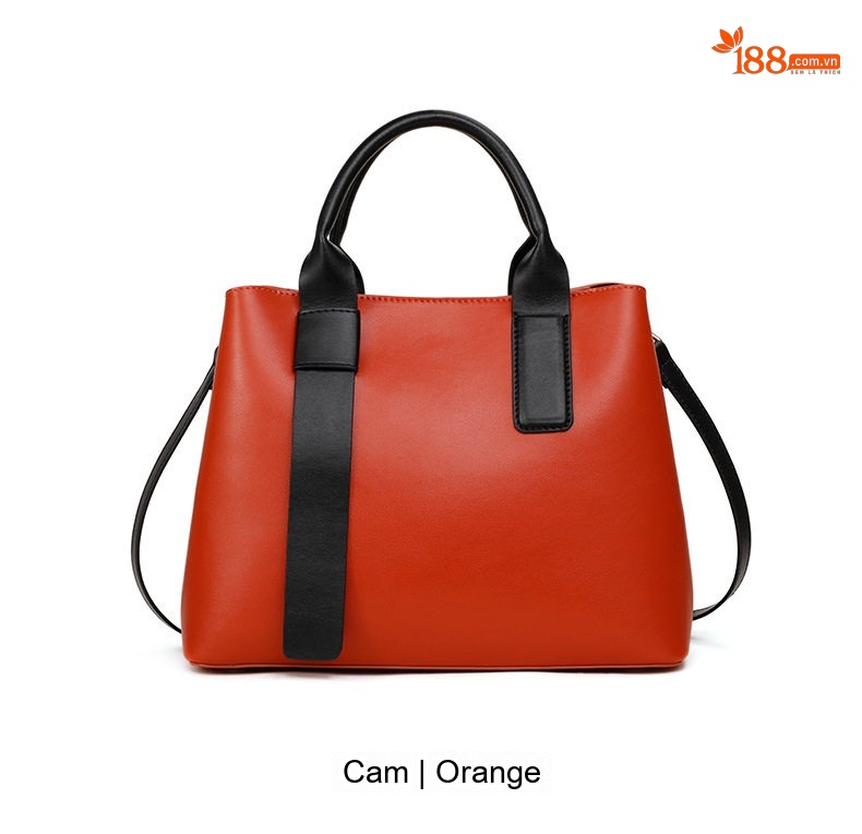 Túi Tote Nữ Da Bò Sức Chứa Lớn Đeo Vai Đeo Chéo Thời Trang Màu Cam, Đen chi tiết 4