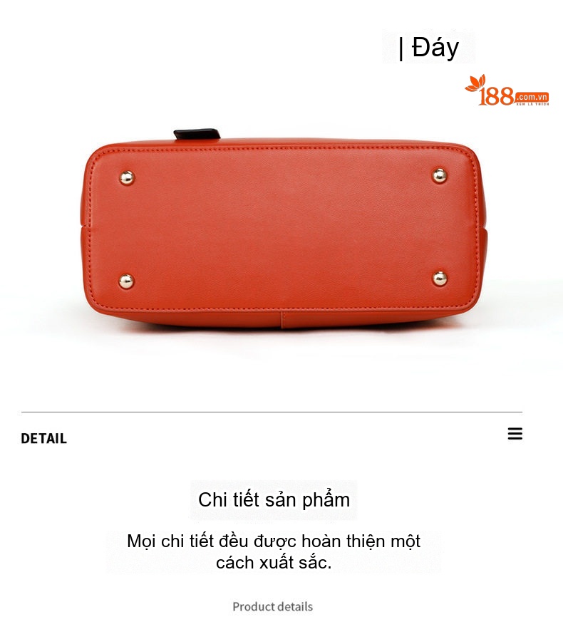 Túi Tote Nữ Da Bò Sức Chứa Lớn Đeo Vai Đeo Chéo Thời Trang Màu Cam, Đen chi tiết 14
