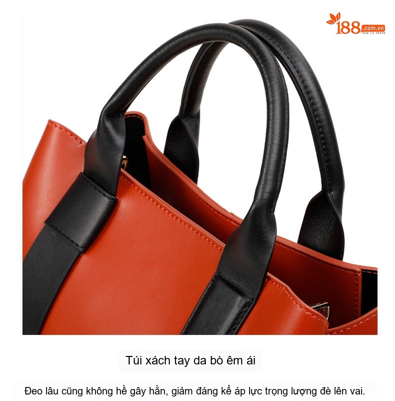 Túi Tote Nữ Da Bò Sức Chứa Lớn Đeo Vai Đeo Chéo Thời Trang Màu Cam, Đen chi tiết 15
