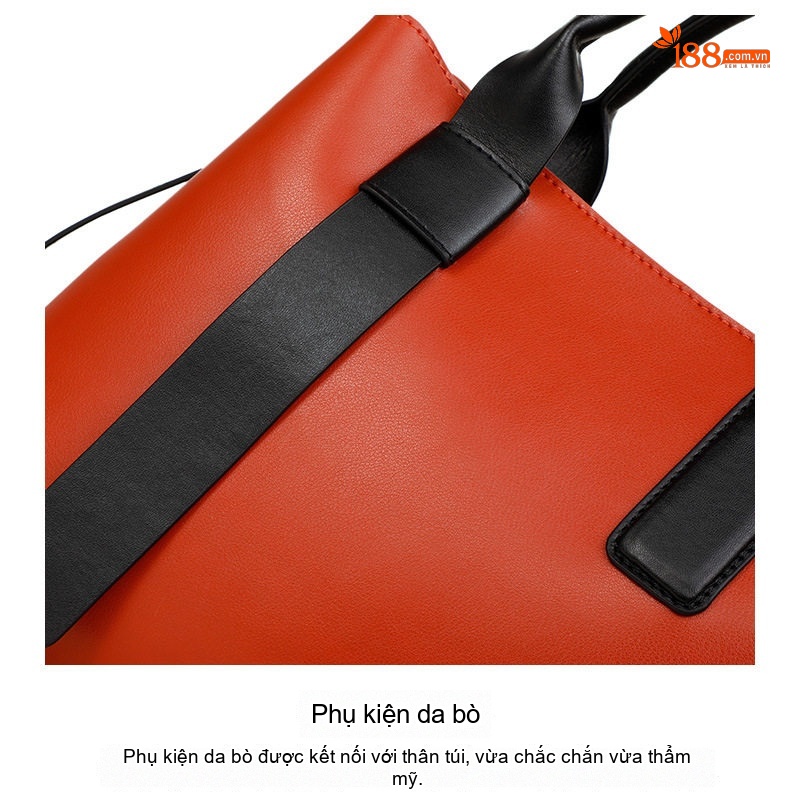 Túi Tote Nữ Da Bò Sức Chứa Lớn Đeo Vai Đeo Chéo Thời Trang Màu Cam, Đen chi tiết 16