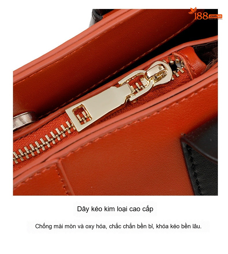 Túi Tote Nữ Da Bò Sức Chứa Lớn Đeo Vai Đeo Chéo Thời Trang Màu Cam, Đen chi tiết 17