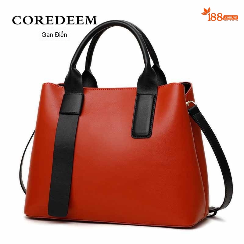 Túi Tote Nữ Da Bò Sức Chứa Lớn Đeo Vai Đeo Chéo Thời Trang Màu Cam, Đen