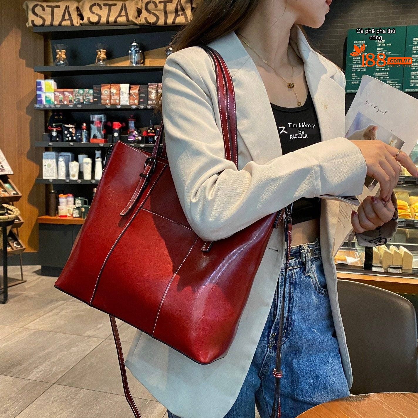 Túi Tote Nữ Da Bò Sức Chứa Lớn Đeo Vai, Đeo Chéo Thời Trang Màu Nâu, Đỏ