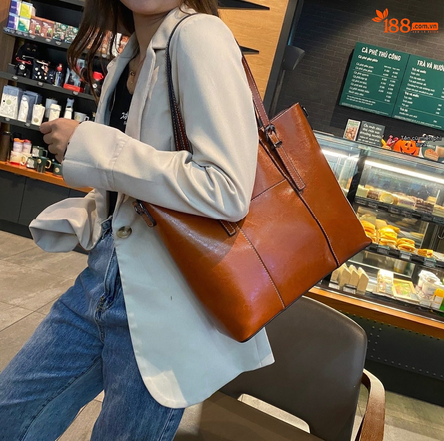 Túi Tote Nữ Da Bò Sức Chứa Lớn Đeo Vai, Đeo Chéo Thời Trang Màu Nâu, Đỏ