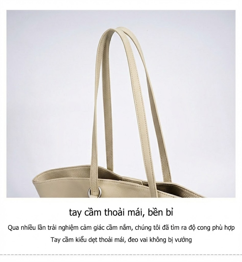Túi Tote Nữ Da Bò Sức Chứa Lớn Đeo Vai Đeo Nách Đi Làm Công Sở Màu Be, Xám chi tiết 17
