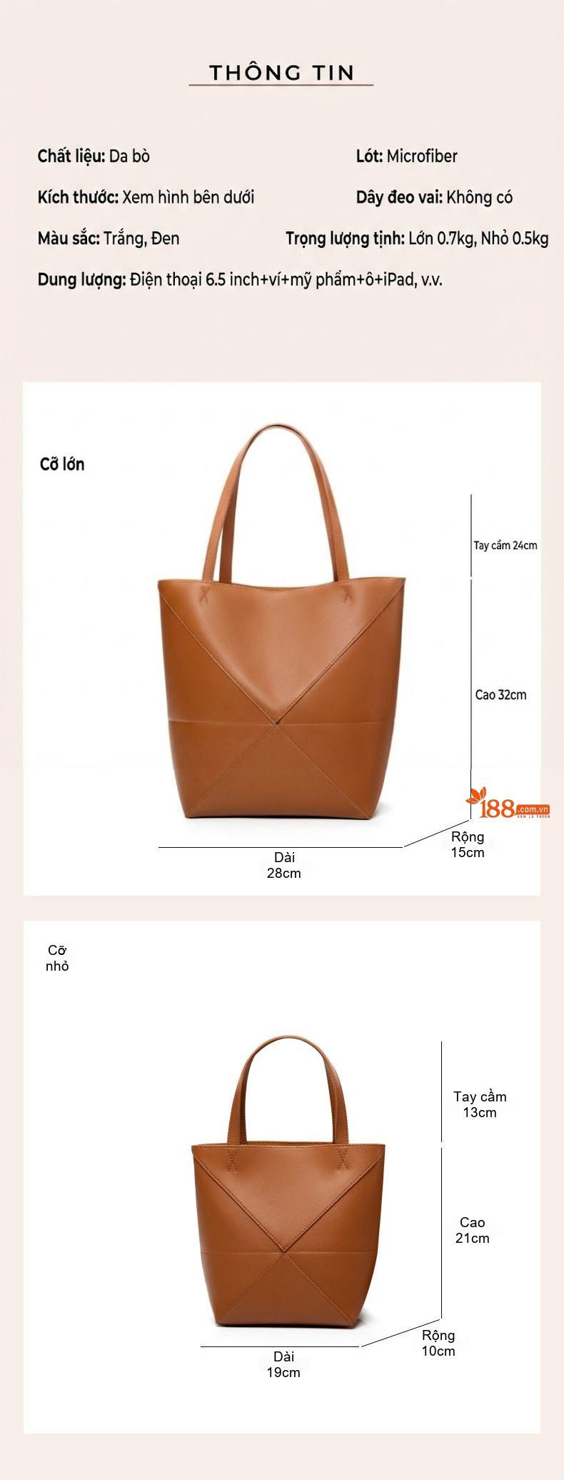 Túi Tote Nữ Da Bò Sức Chứa Lớn Đeo Vai Thiết Kế Hình Học Màu Nâu, Đen chi tiết 7