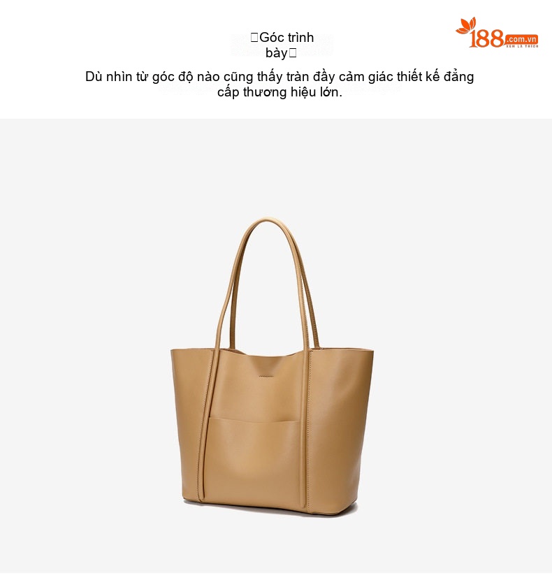 Túi Tote Nữ Da Bò Sức Chứa Lớn Đựng Laptop Đi Làm Công Sở Màu Be chi tiết 17