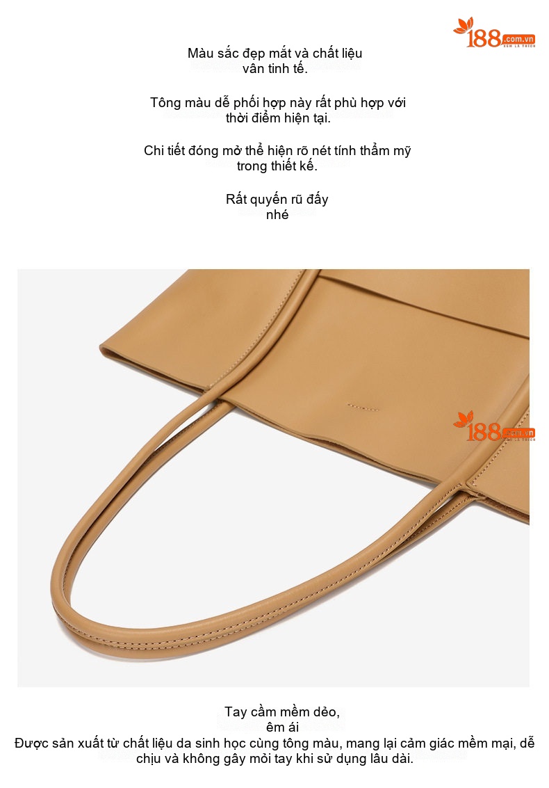Túi Tote Nữ Da Bò Sức Chứa Lớn Đựng Laptop Đi Làm Công Sở Màu Be chi tiết 13