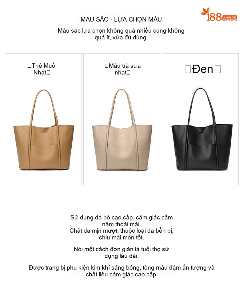 Túi Tote Nữ Da Bò Sức Chứa Lớn Đựng Laptop Đi Làm Công Sở Màu Be chi tiết 3