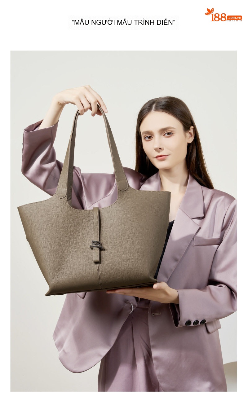Túi Tote Nữ Da Bò Sức Chứa Lớn Phong Cách Công Sở Màu Nâu, Đen chi tiết 9