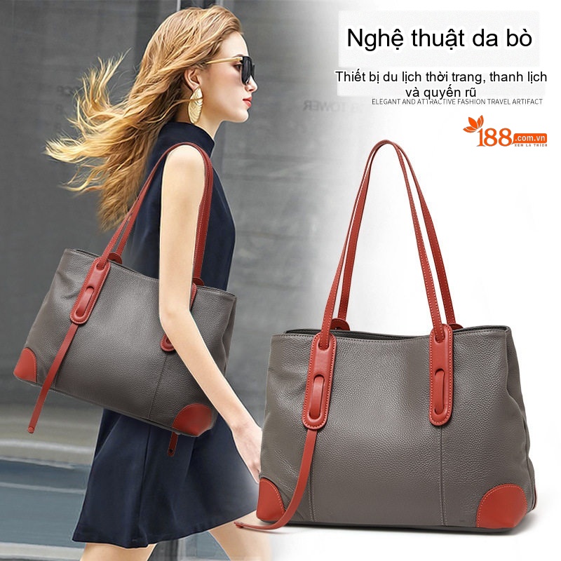 Túi Tote Nữ Da Bò Sức Chứa Lớn Thời Trang Màu Xám, Đỏ