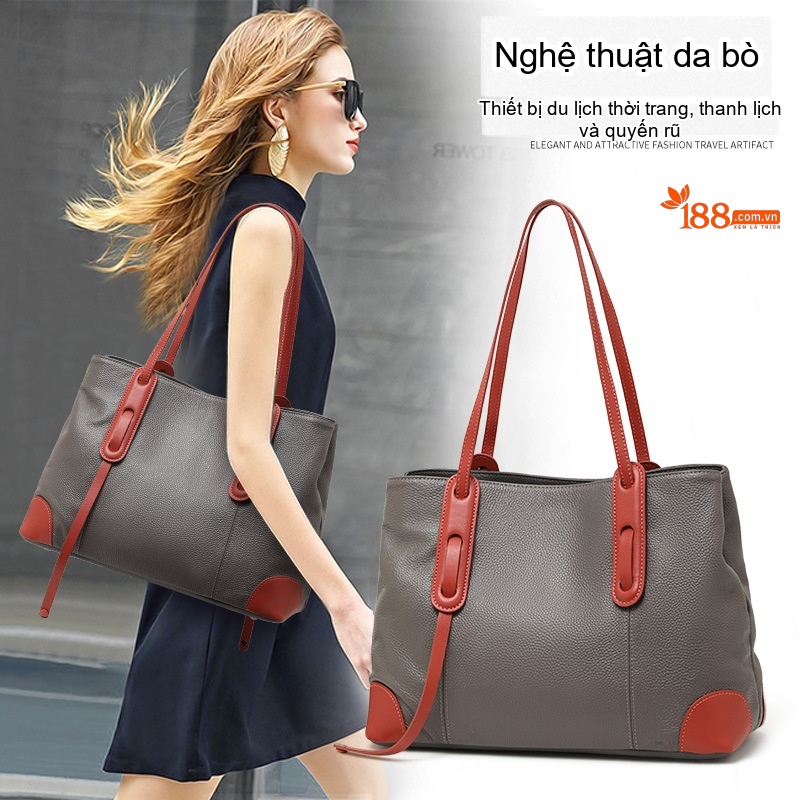 Túi Tote Nữ Da Bò Sức Chứa Lớn Thời Trang Màu Xám, Đỏ chi tiết 2