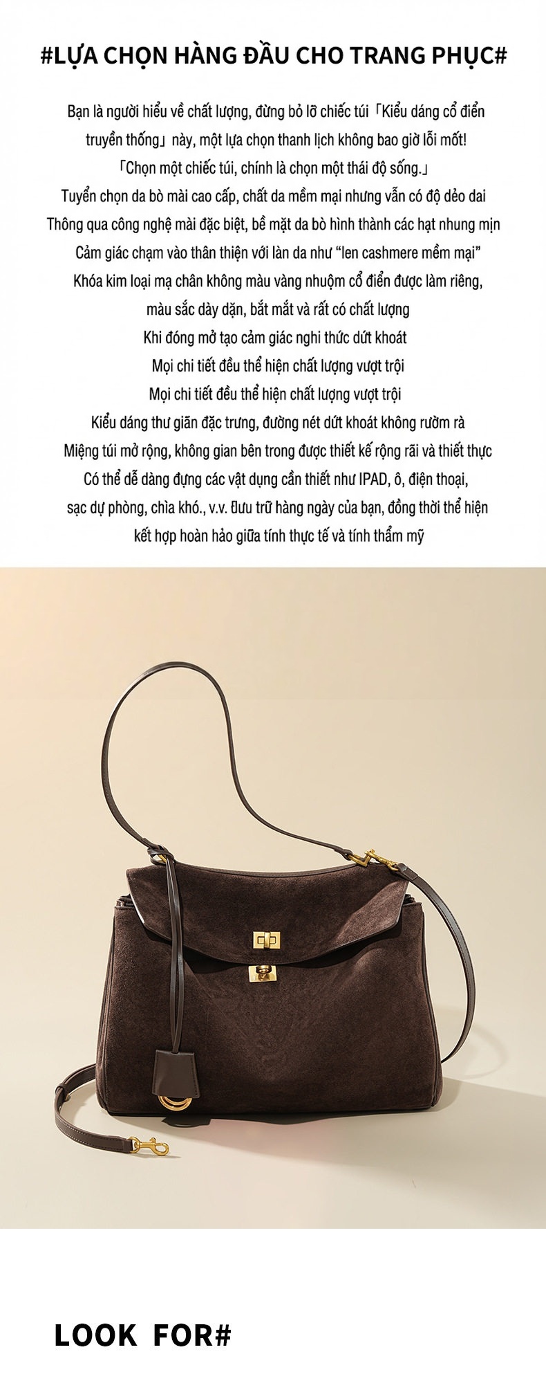 Túi Tote Nữ Da Bò Suede Mờ Rodeo Cứng Cáp Đứng Form Công Sở Dung Tích Lớn Màu Nâu chi tiết 8