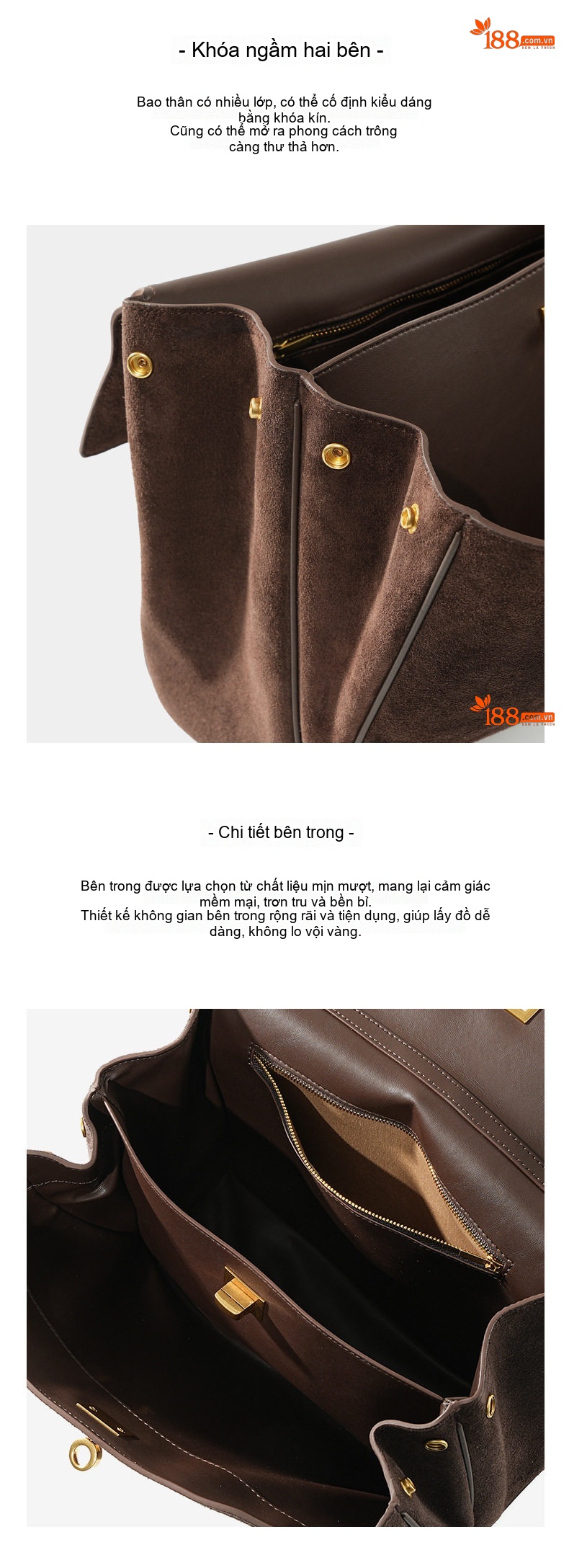 Túi Tote Nữ Da Bò Suede Mờ Rodeo Cứng Cáp Đứng Form Công Sở Dung Tích Lớn Màu Nâu chi tiết 17