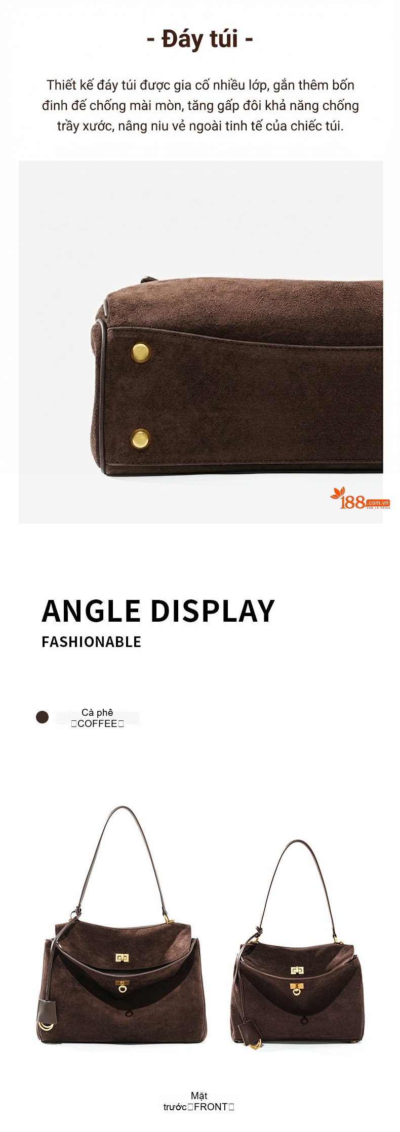 Túi Tote Nữ Da Bò Suede Mờ Rodeo Cứng Cáp Đứng Form Công Sở Dung Tích Lớn Màu Nâu chi tiết 18