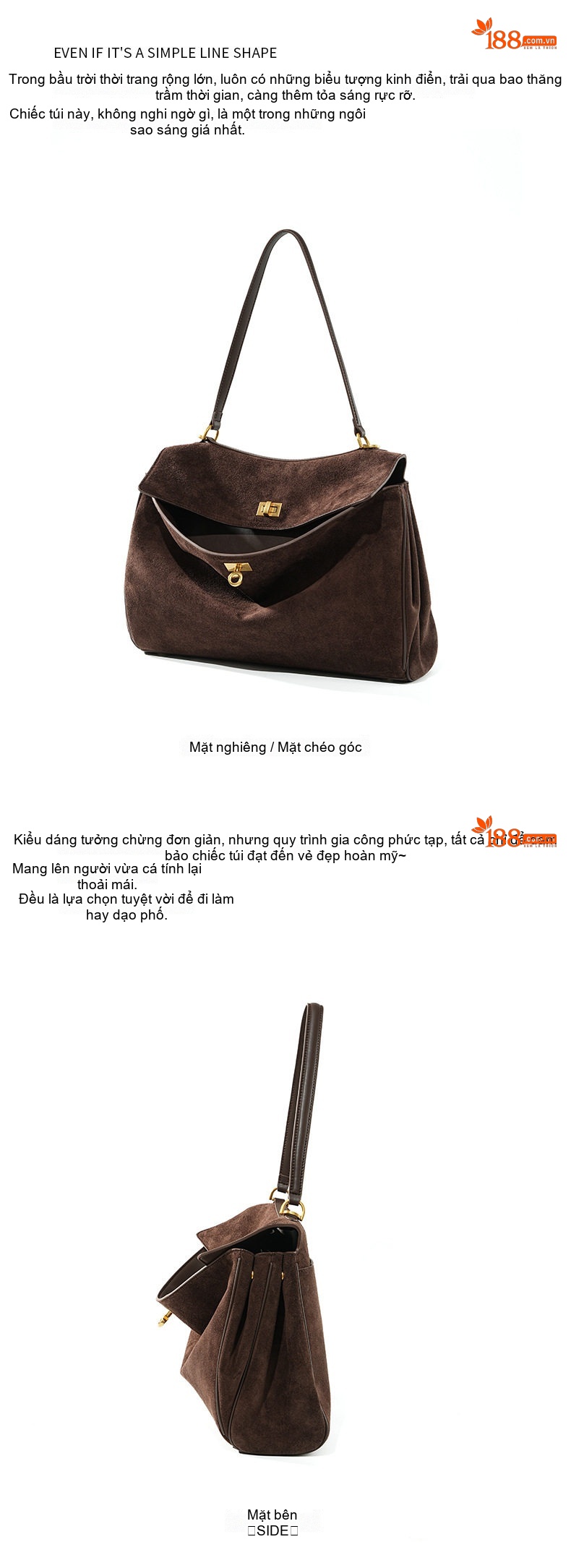 Túi Tote Nữ Da Bò Suede Mờ Rodeo Cứng Cáp Đứng Form Công Sở Dung Tích Lớn Màu Nâu chi tiết 19