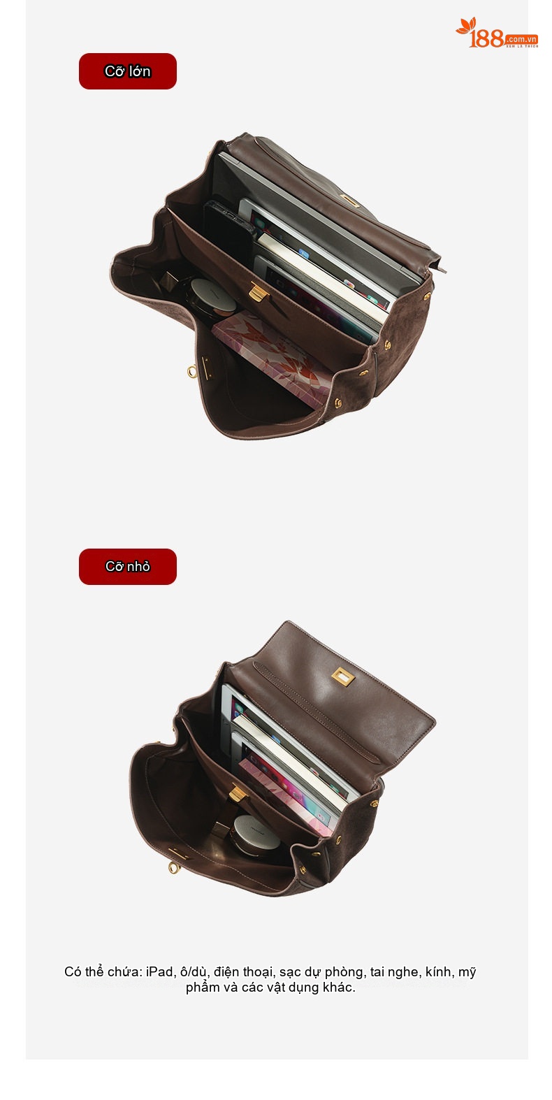 Túi Tote Nữ Da Bò Suede Mờ Rodeo Cứng Cáp Đứng Form Công Sở Dung Tích Lớn Màu Nâu chi tiết 7