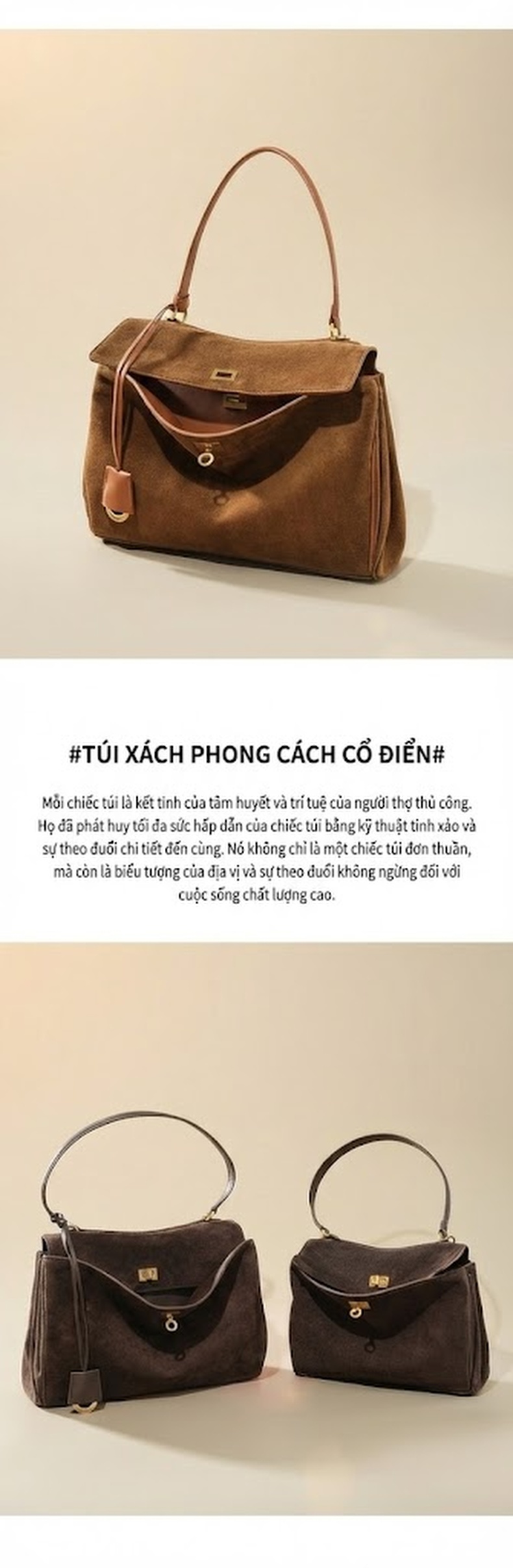 Túi Tote Nữ Da Bò Suede Mờ Rodeo Cứng Cáp Đứng Form Công Sở Dung Tích Lớn Màu Nâu chi tiết 9