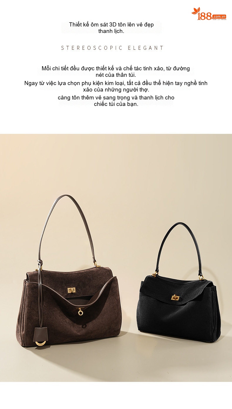 Túi Tote Nữ Da Bò Suede Mờ Rodeo Cứng Cáp Đứng Form Công Sở Dung Tích Lớn Màu Nâu chi tiết 15