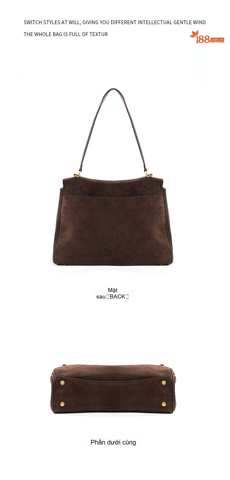 Túi Tote Nữ Da Bò Suede Mờ Rodeo Cứng Cáp Đứng Form Công Sở Dung Tích Lớn Màu Nâu chi tiết 20