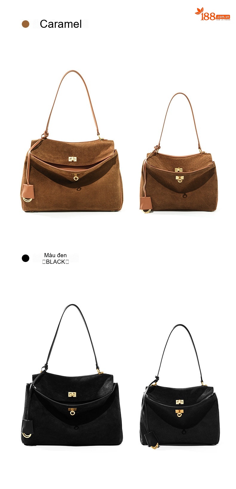 Túi Tote Nữ Da Bò Suede Mờ Rodeo Cứng Cáp Đứng Form Công Sở Dung Tích Lớn Màu Nâu chi tiết 21