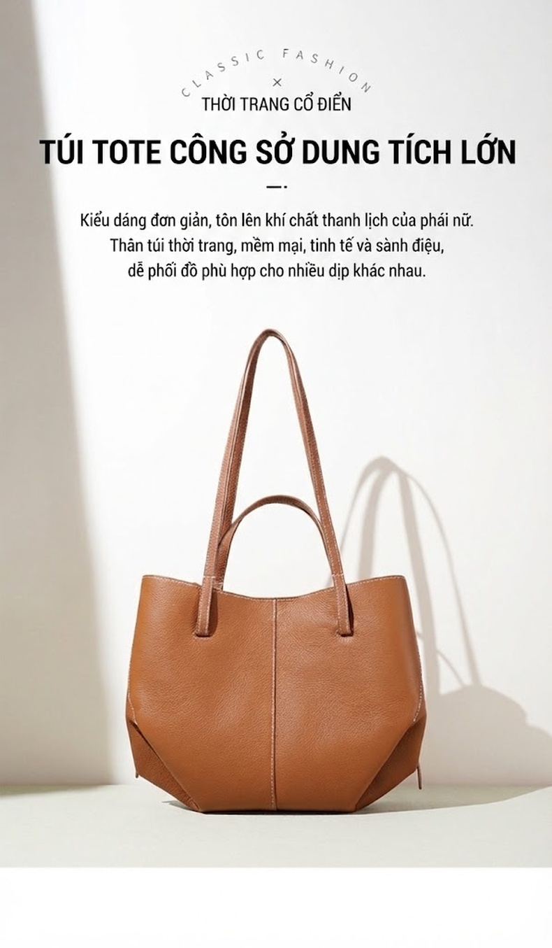 Túi Tote Nữ Da Bò Thiết Kế Cánh Tiên Độc Đáo Màu Nâu chi tiết 1