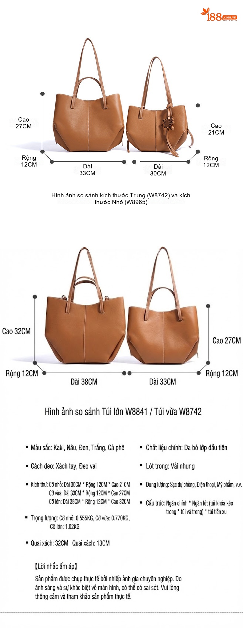 Túi Tote Nữ Da Bò Thiết Kế Cánh Tiên Độc Đáo Màu Nâu chi tiết 9