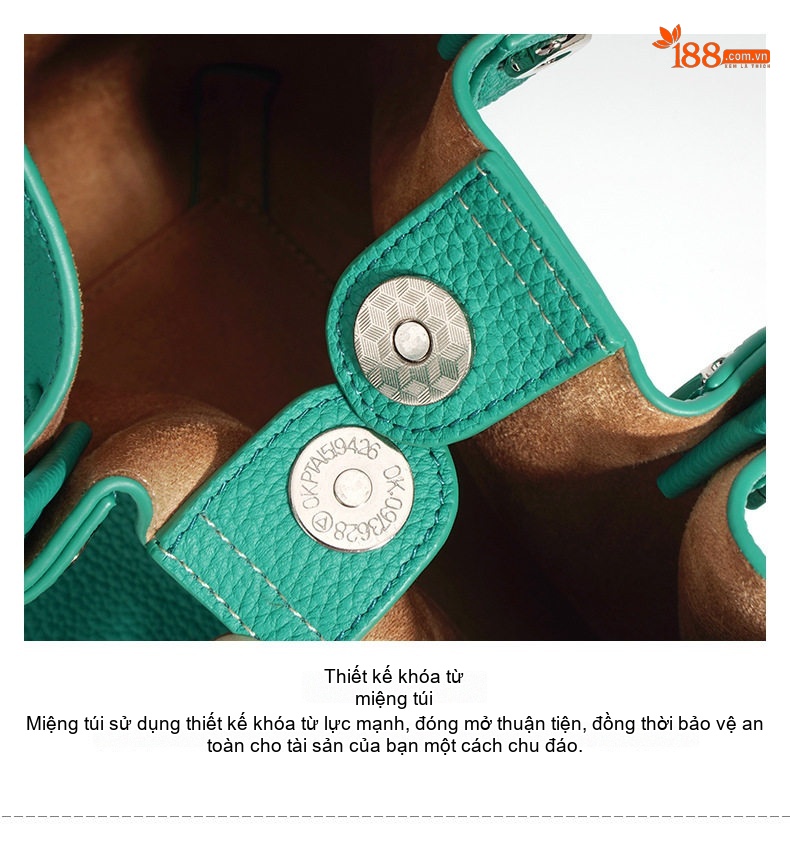 Túi Tote Nữ Da Bò Thiết Kế Dáng Xô, Quai Xách Tay, Đeo Vai Màu Hồng, Trắng Kem, Xanh chi tiết 12