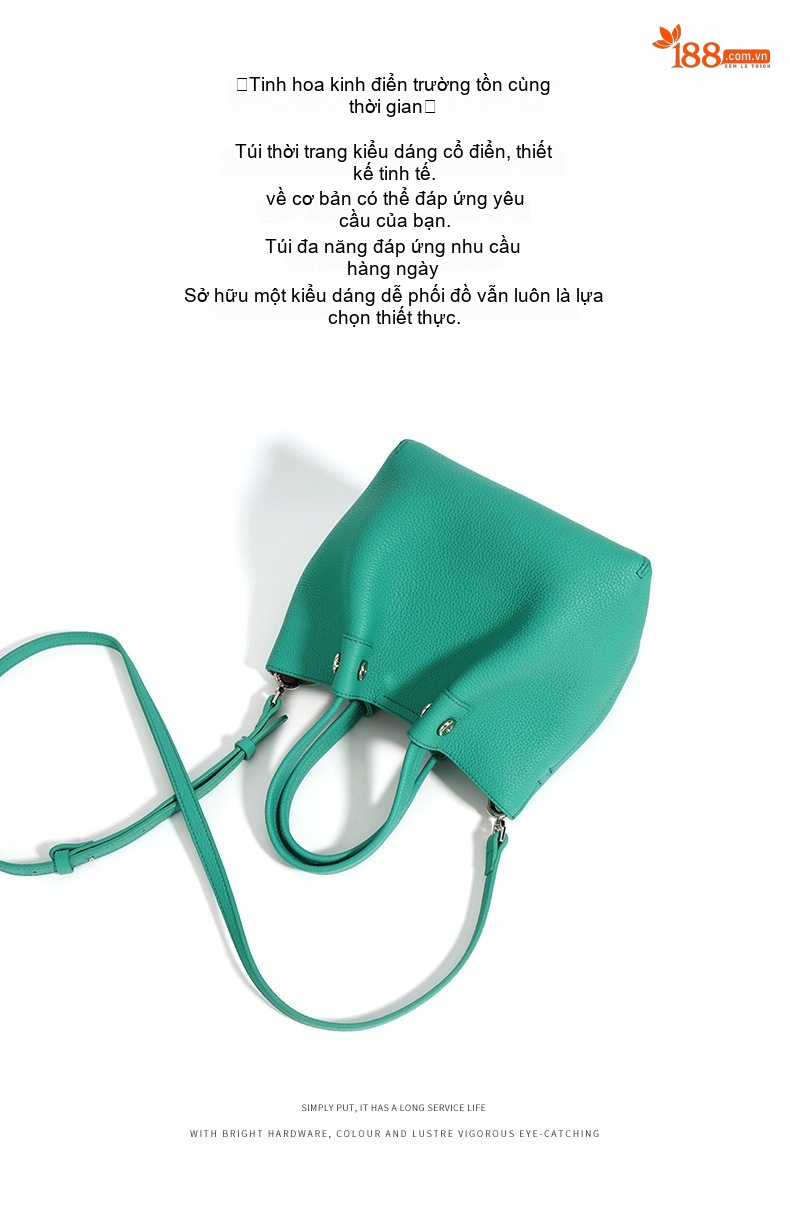 Túi Tote Nữ Da Bò Thiết Kế Dáng Xô, Quai Xách Tay, Đeo Vai Màu Hồng, Trắng Kem, Xanh chi tiết 6