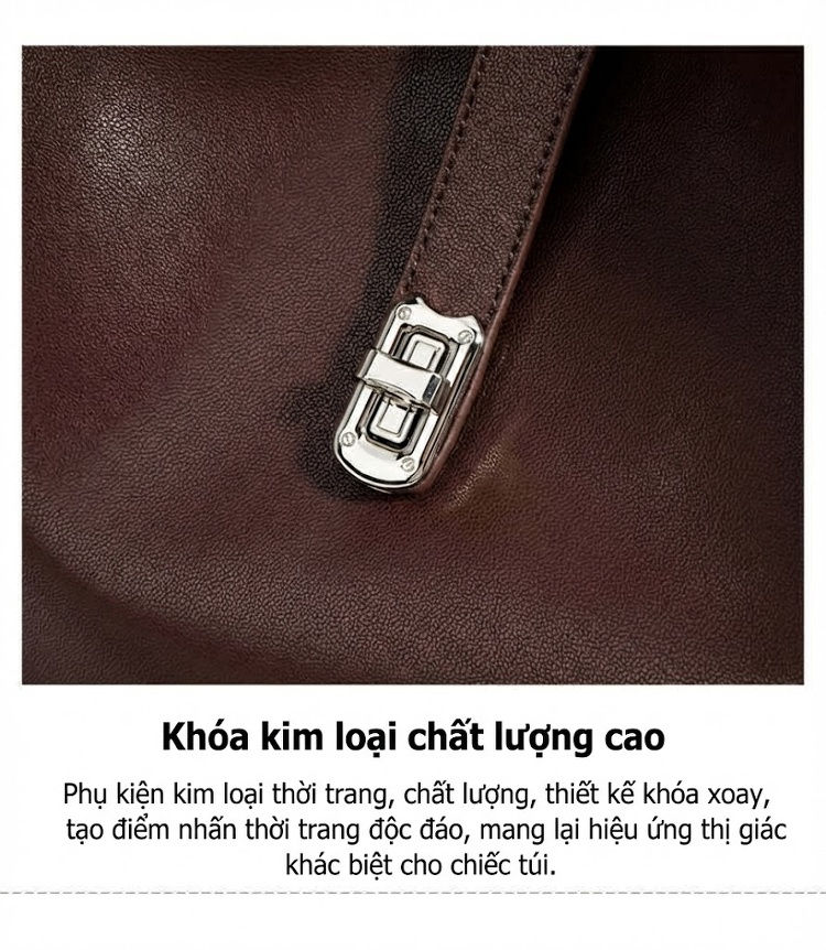 Túi Tote Nữ Da Bò Thiết Kế Độc Đáo Đeo Vai, Đeo Chéo, Kẹp Nách Cao Cấp Màu Nâu, Kem chi tiết 16