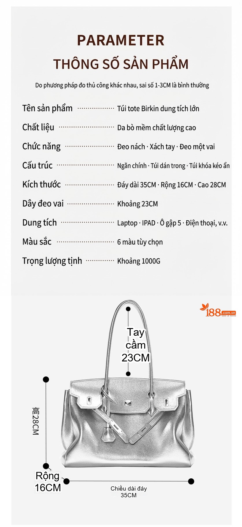 Túi Tote Nữ Da Bò Thiết Kế Tối Giản, Túi Đeo Vai Nữ Da Bò Sức Chứa Lớn Màu Bạc chi tiết 3