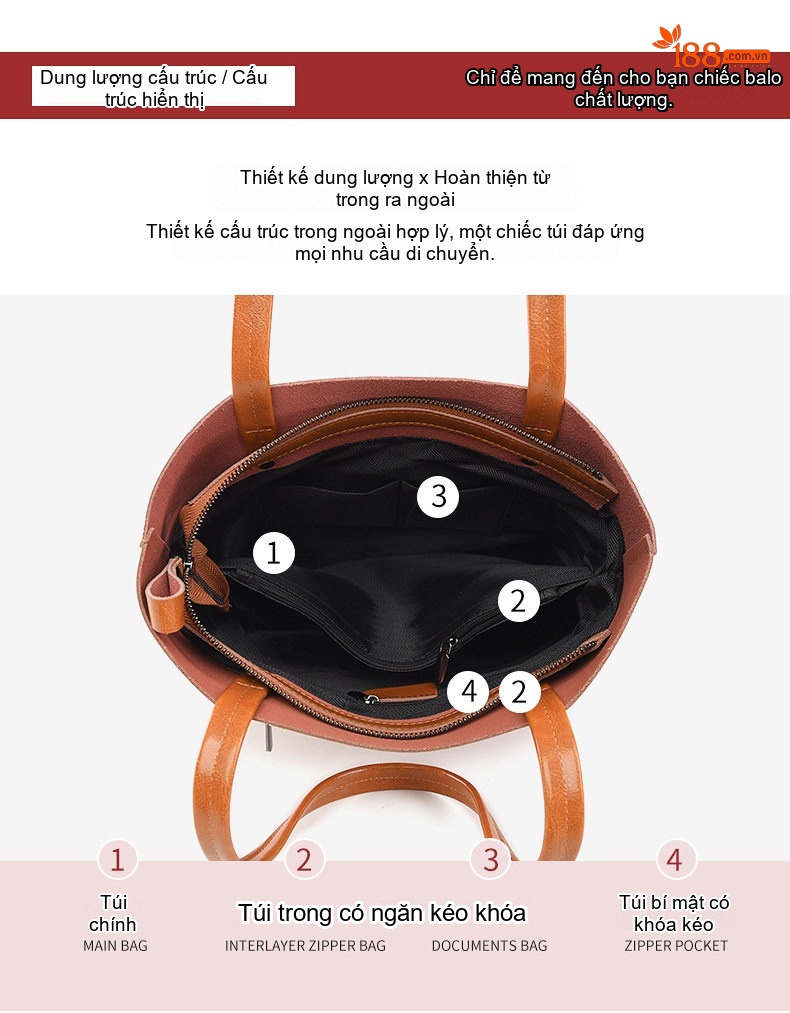 Túi Tote Nữ Da Bò Thời Trang, Túi Xách Tay Nữ Da Thật Sức Chứa Lớn Màu Nâu, Đen chi tiết 6