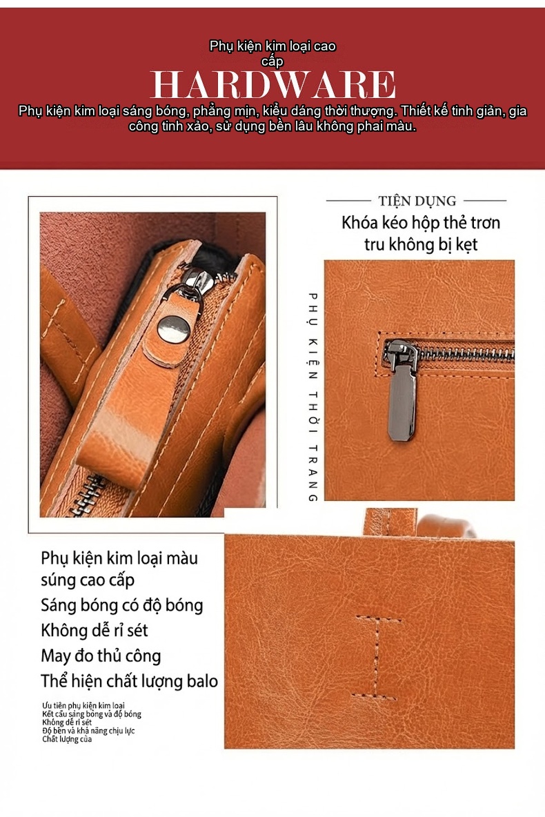 Túi Tote Nữ Da Bò Thời Trang, Túi Xách Tay Nữ Da Thật Sức Chứa Lớn Màu Nâu, Đen chi tiết 10