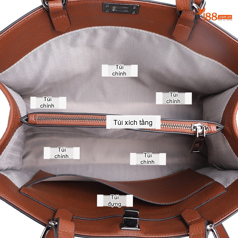 Túi Tote Nữ Da Bò Vải Canvas Kẻ Ô Thời Trang Cao Cấp Màu Nâu