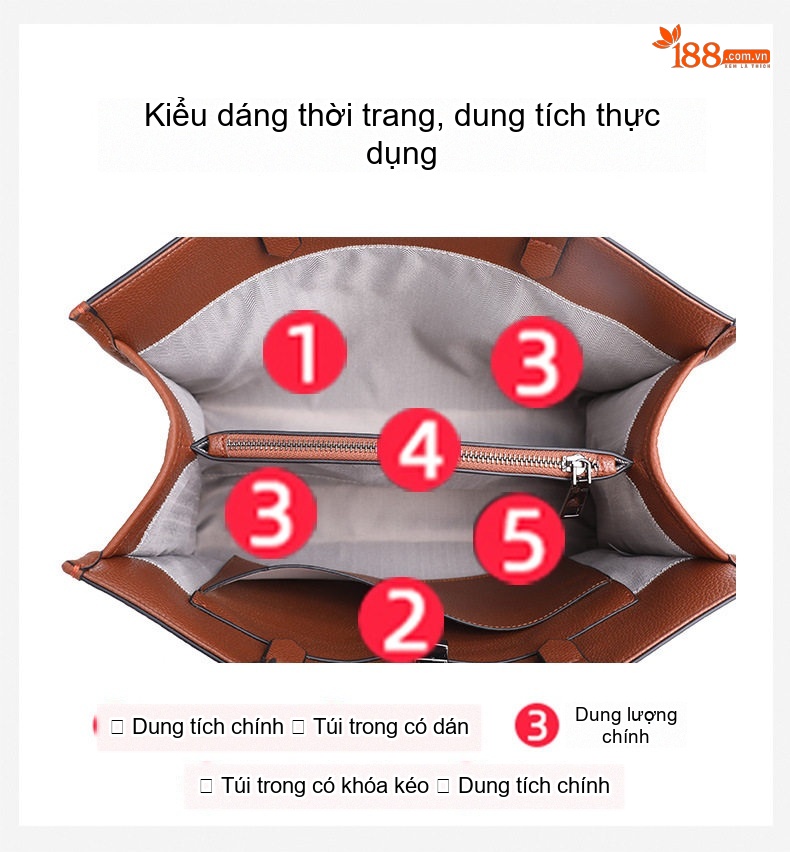 Túi Tote Nữ Da Bò Vải Canvas Kẻ Ô Thời Trang Cao Cấp Màu Nâu chi tiết 7