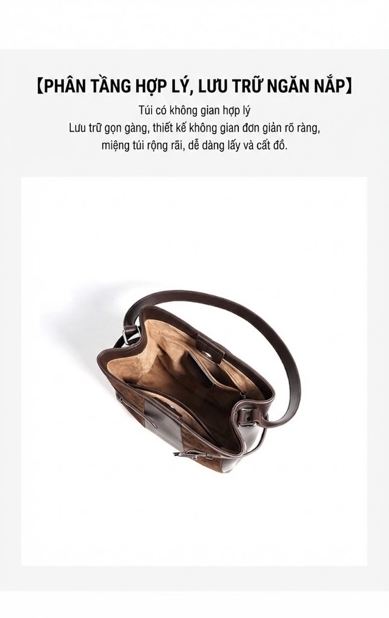 Túi Tote Nữ Da Bò Vintage Cao Cấp, Thiết Kế Độc Đáo Màu Nâu chi tiết 8