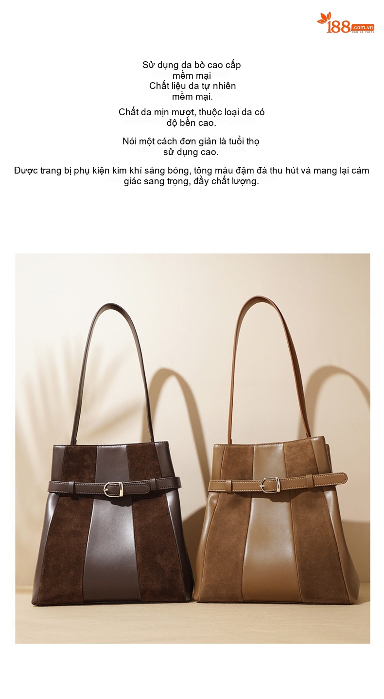 Túi Tote Nữ Da Bò Vintage Cao Cấp, Thiết Kế Độc Đáo Màu Nâu chi tiết 2