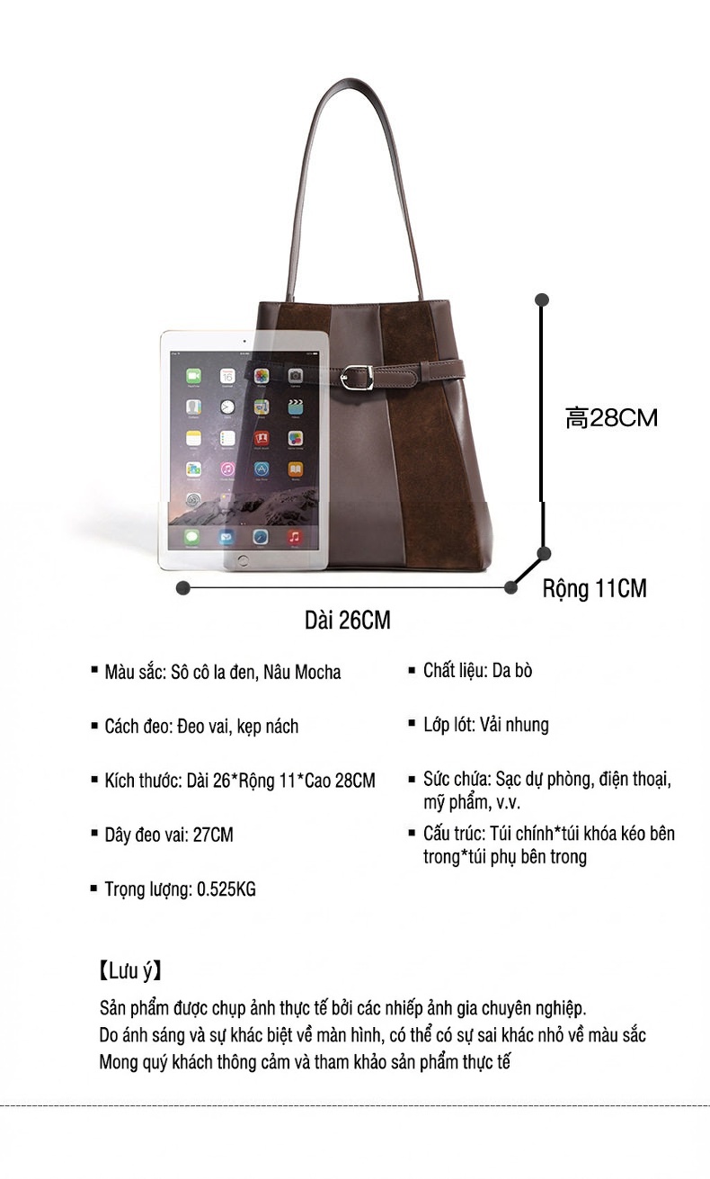 Túi Tote Nữ Da Bò Vintage Cao Cấp, Thiết Kế Độc Đáo Màu Nâu chi tiết 6