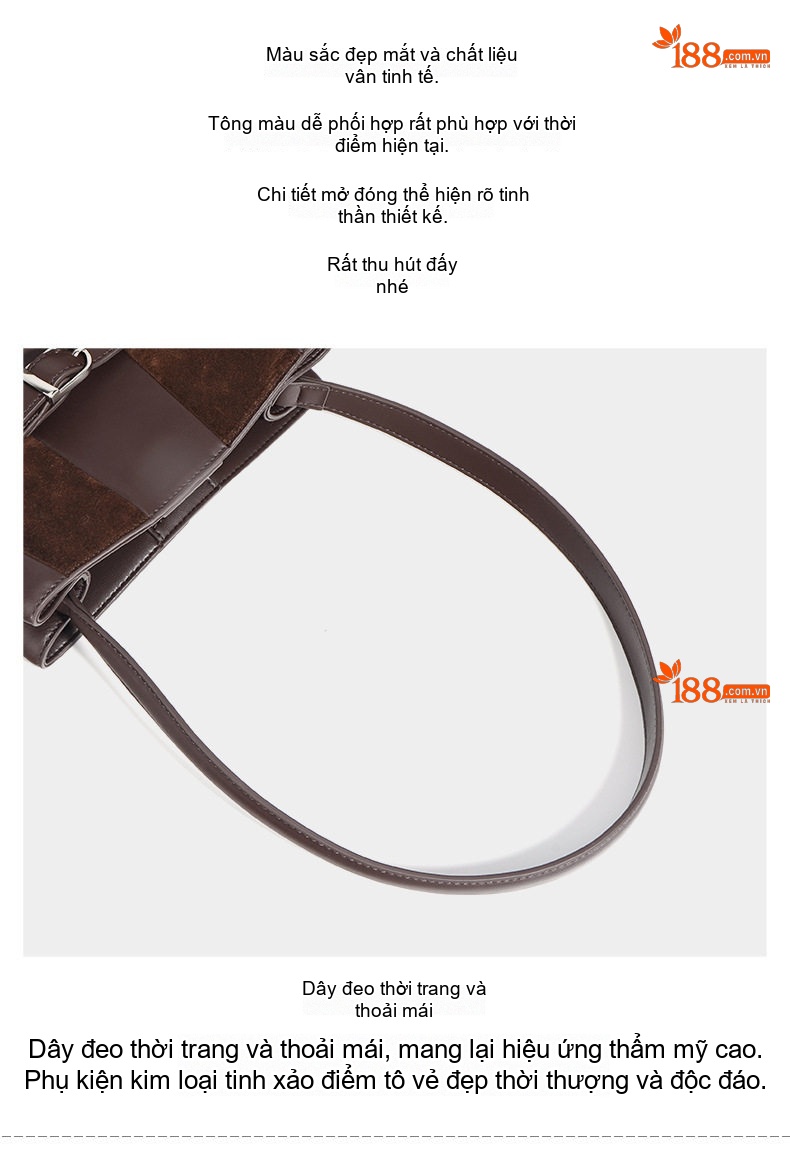 Túi Tote Nữ Da Bò Vintage Cao Cấp, Thiết Kế Độc Đáo Màu Nâu chi tiết 10