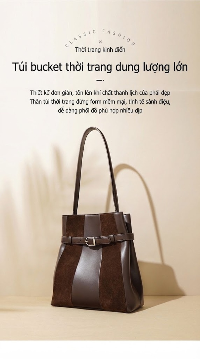 Túi Tote Nữ Da Bò Vintage Cao Cấp, Thiết Kế Độc Đáo Màu Nâu chi tiết 1