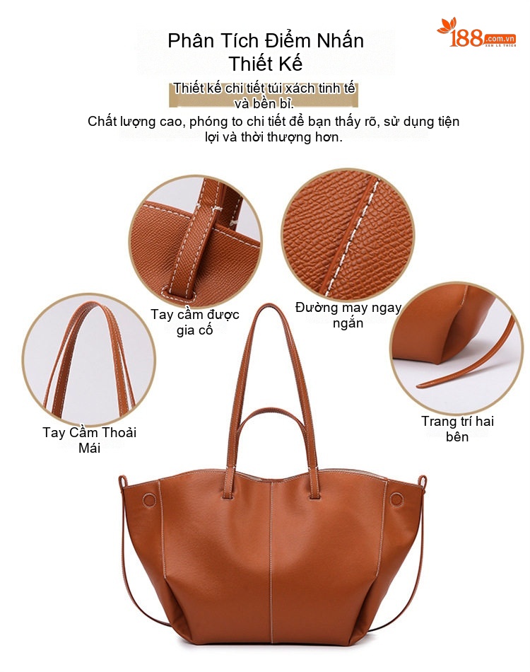 Túi Tote Nữ Da Bóng Cỡ Lớn Phong Cách Thời Trang Công Sở Màu Nâu, Đen chi tiết 5