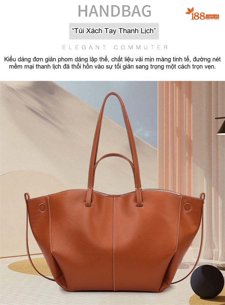 Túi Tote Nữ Da Bóng Cỡ Lớn Phong Cách Thời Trang Công Sở Màu Nâu, Đen chi tiết 3