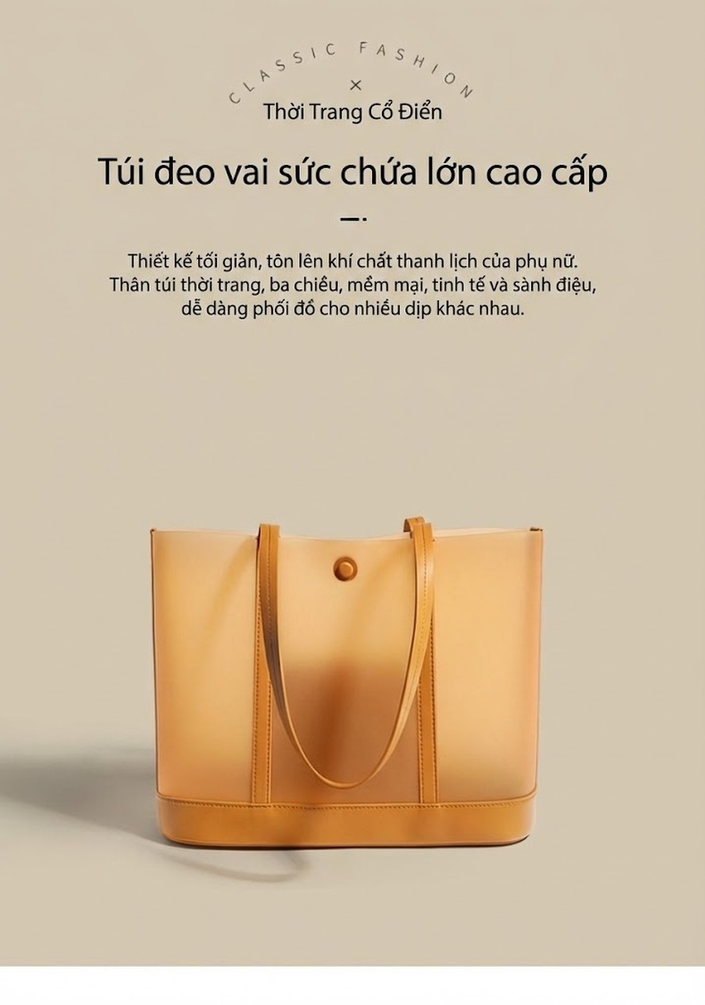 Túi Tote Nữ Da Bóng Công Sở Đựng Laptop A4 Cỡ Lớn Màu Vàng chi tiết 1