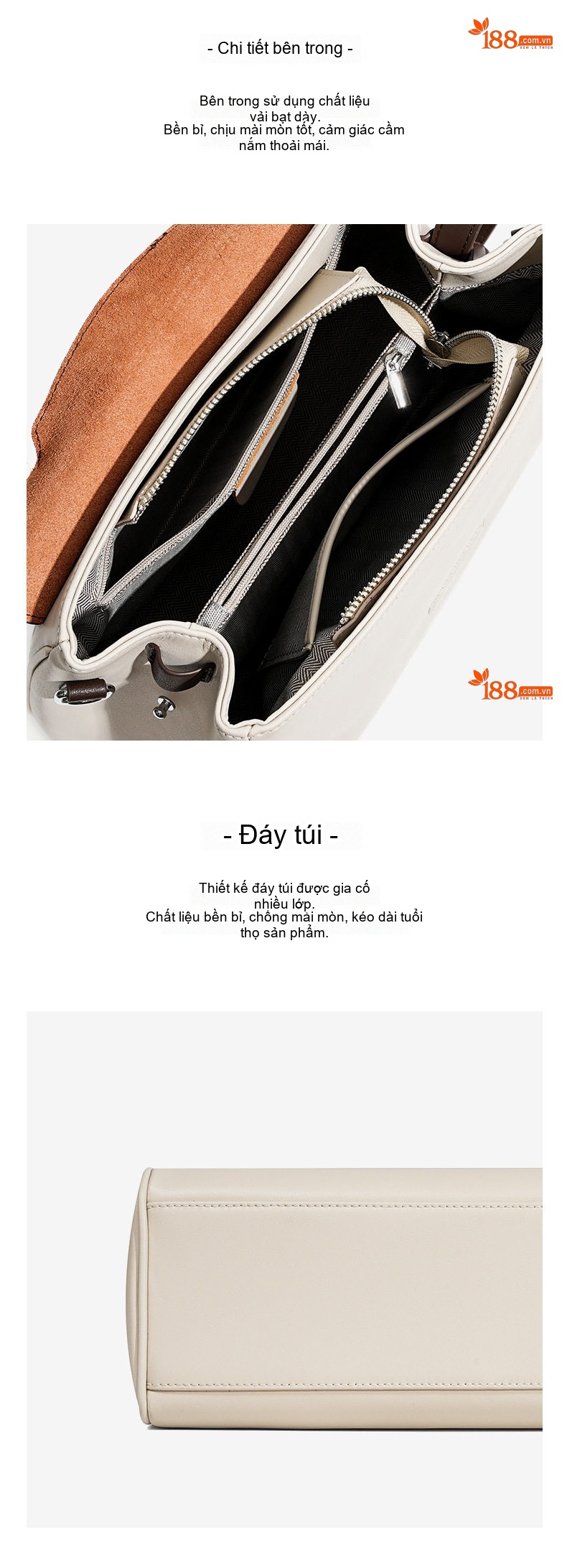 Túi Tote Nữ Da Bóng Công Sở Đựng Laptop Khổ Lớn Màu Nâu, Kem chi tiết 19