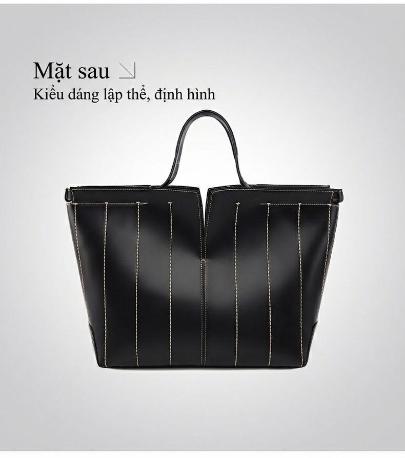 Túi Tote Nữ Da Bóng Công Sở Đựng Tài Liệu Khổ Lớn Phong Cách Thanh Lịch Màu Đen chi tiết 20