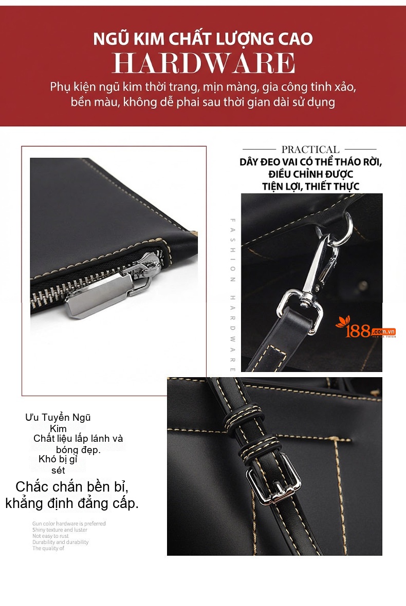 Túi Tote Nữ Da Bóng Công Sở Đựng Tài Liệu Khổ Lớn Phong Cách Thanh Lịch Màu Đen chi tiết 9