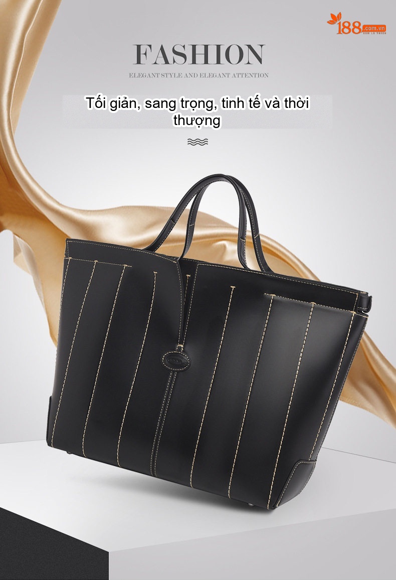 Túi Tote Nữ Da Bóng Công Sở Đựng Tài Liệu Khổ Lớn Phong Cách Thanh Lịch Màu Đen chi tiết 1